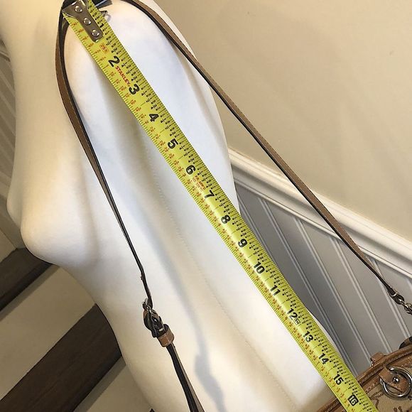 COACH Tan Horse Carriage Embroidered Canvas Brown Leather Crossbody Shoulder Bag - Picture 6 of 16